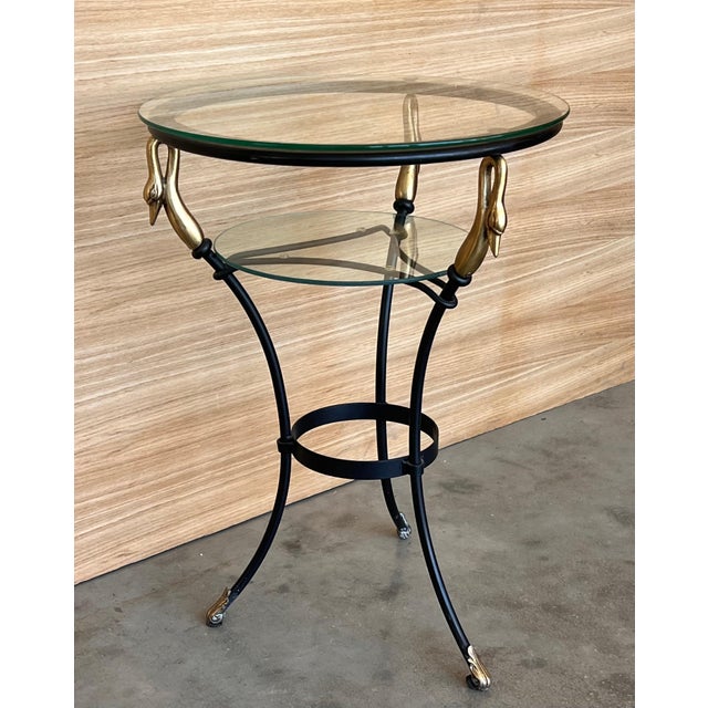 French Mid 20th Century Pair of Gilded Wrought Iron Empire Coffee Tables For Sale - Image 3 of 18