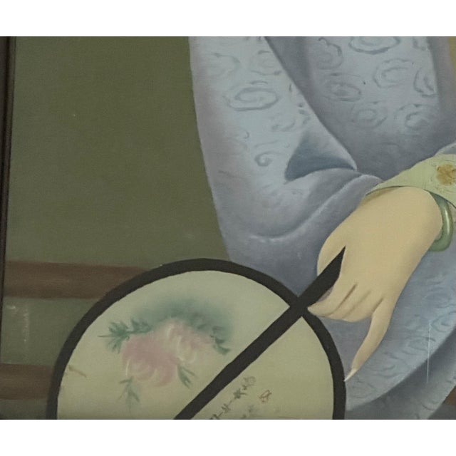 Green Chinese Export Reverse Glass Painting Young Women For Sale - Image 8 of 11