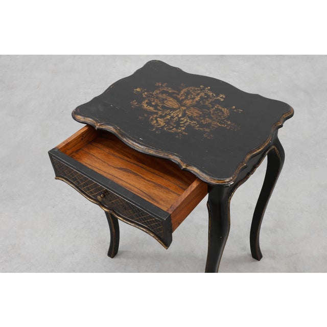 19th Century Black Wooden Side Table with Drawer, France For Sale - Image 10 of 16