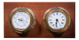 Ships Clock and Barometer in Teak and Brass, 1960s