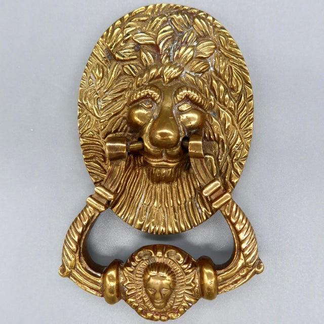 Metal Vintage Solid Brass Lion Head Door Knocker — English Gothic Revival Style For Sale - Image 7 of 7