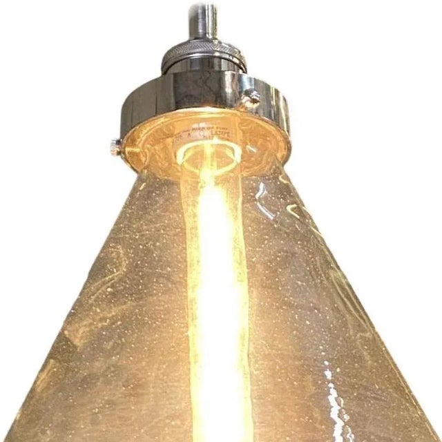 Metal Industrial Silver Brushed Clear Glass Ceiling Pendant Light For Sale - Image 7 of 7