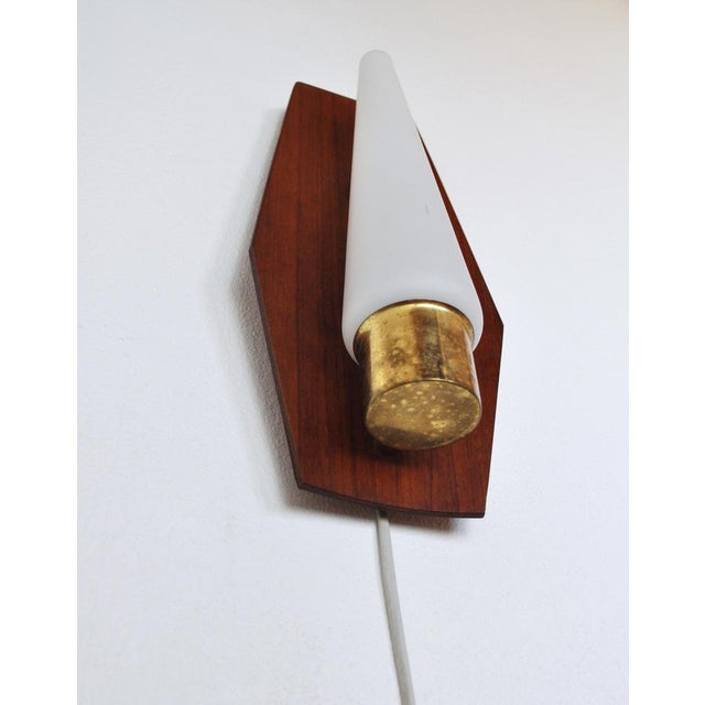 Scandinavian Modern Wall Light in Teak, Brass and Opaline Glass, 1960s For Sale - Image 10 of 16