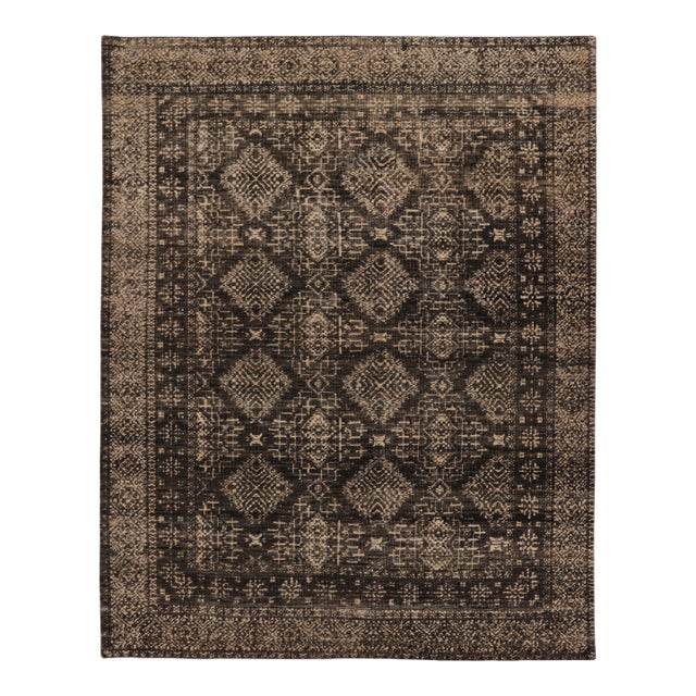 Contemporary Geometric Wool Rug in Black & Beige by Rug & Kilim, India For Sale