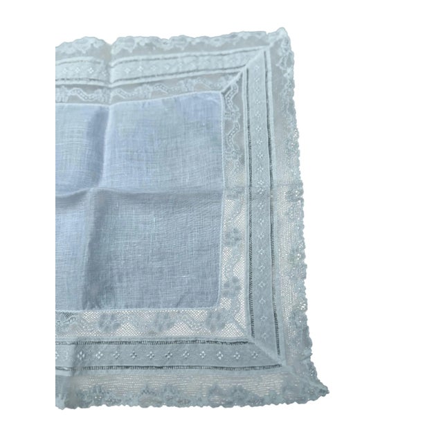 Mid 20th Century Pure Linen Imported French Lace Handkerchief- A Matching Pair For Sale - Image 5 of 9