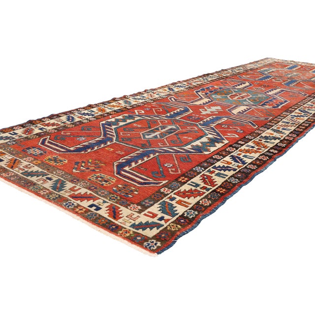79664 Antique Persian Heriz Rug, 03'07 x 11'10. The Nomad’s Scepter: Late 19th Century Heriz Masterpiece of Tribal...
