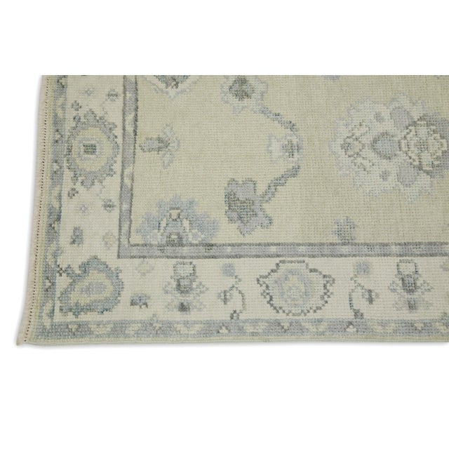 Modern Early 21st Century Green & Blue Floral Design Handwoven Wool Turkish Oushak Rug 2'5" X 10' For Sale - Image 3 of 6