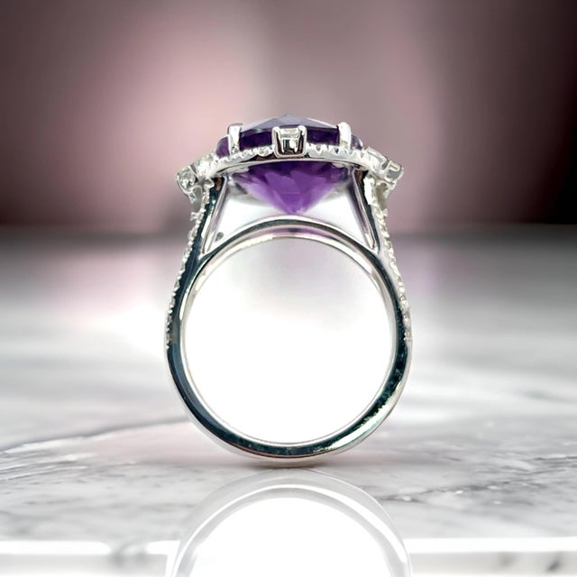 Natural Amethyst Diamond Ring Size 6.5, 14k Gold 8.83 TCW Certified For Sale - Image 10 of 11