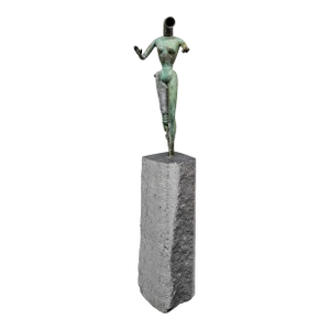 Modernist Metal Sculpture of a Female Form Fixed on a Tower of Granite