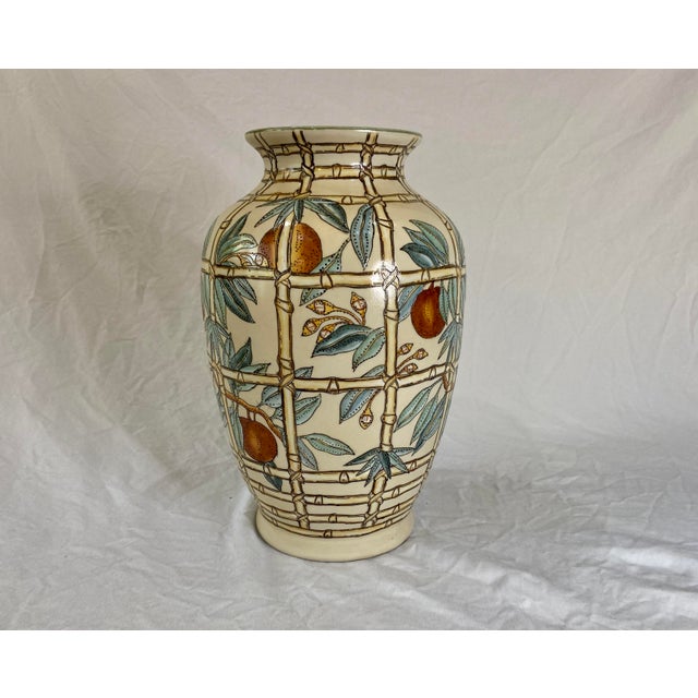 Vintage Asian Style Ceramic Vase With Hand Painted Bamboo and Peaches ...