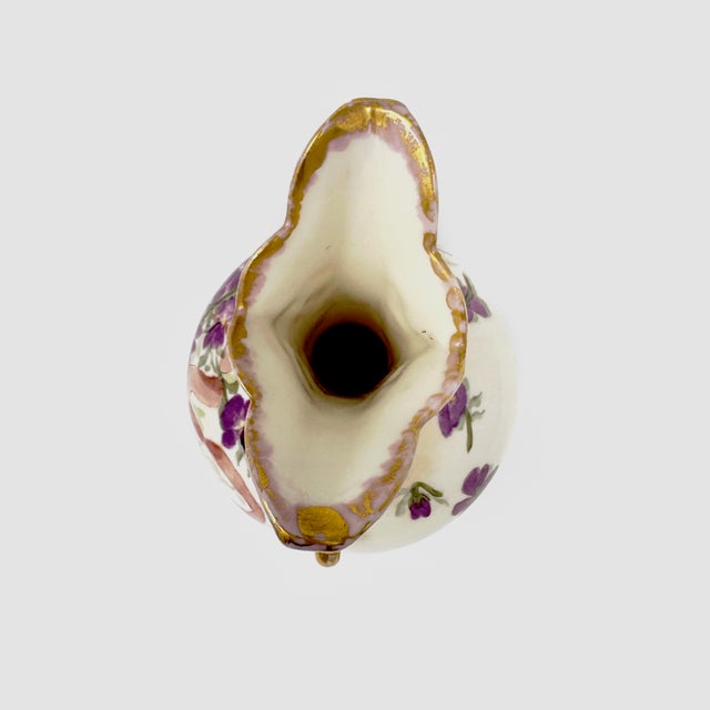 Hand-Painted Floral Porcelain Vase With Gold Handles, 10 Inch For Sale In Houston - Image 6 of 7