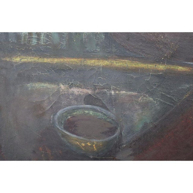 Tomoyshi Murayama (Japanese 1901 - 1977) Oil on Canvas Surrealist "Portrait at Table" For Sale - Image 4 of 7