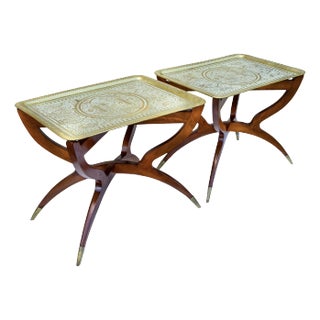 Early 20th Century Hand-Engraved Persian Brass Accent Tables- Set of 2 For Sale