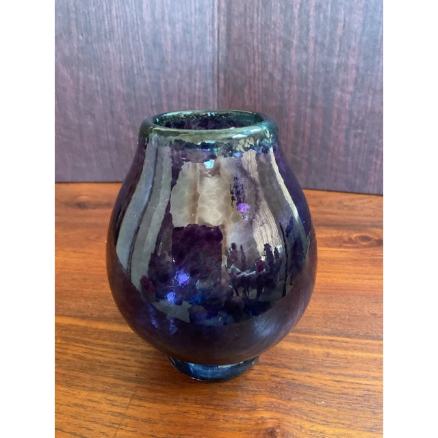 Abstract Expressionism Vintage Purple Glass Vase Handblown and Crafted by Artist For Sale - Image 3 of 11