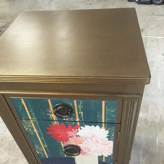 Metallic Gold Nightstand With Floral Linen Panel Chairish