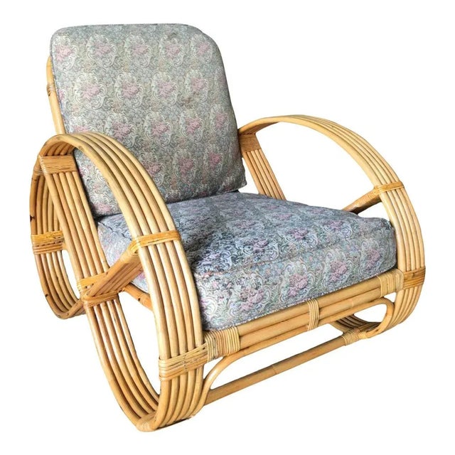 Mid-Century Modern 1950s Restored Five-Strand Round Full Pretzel Rattan Lounge Chair For Sale - Image 3 of 8