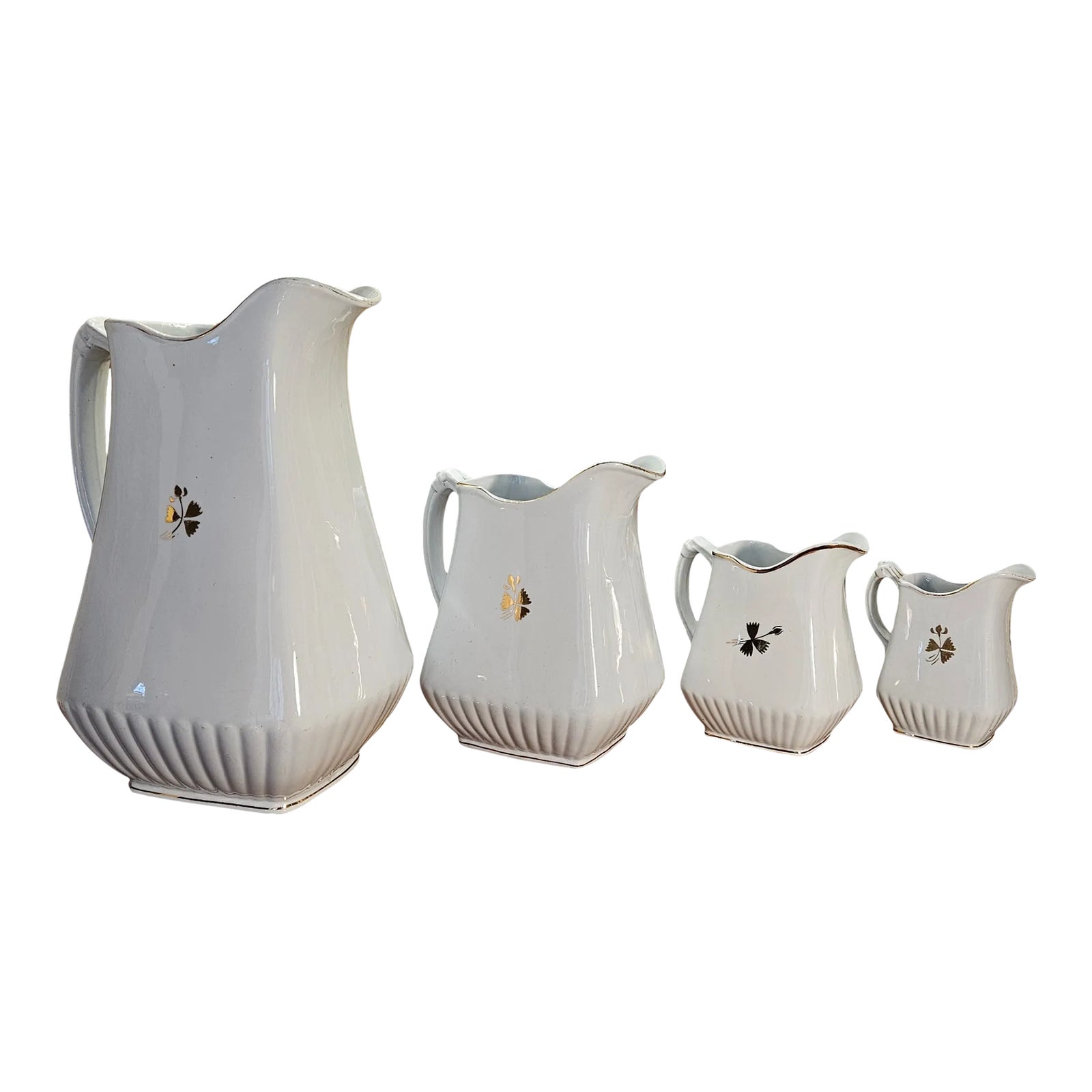 19th Century Set of 4 Ironstone Tea Leaf Decorative Motif Pitchers by ...