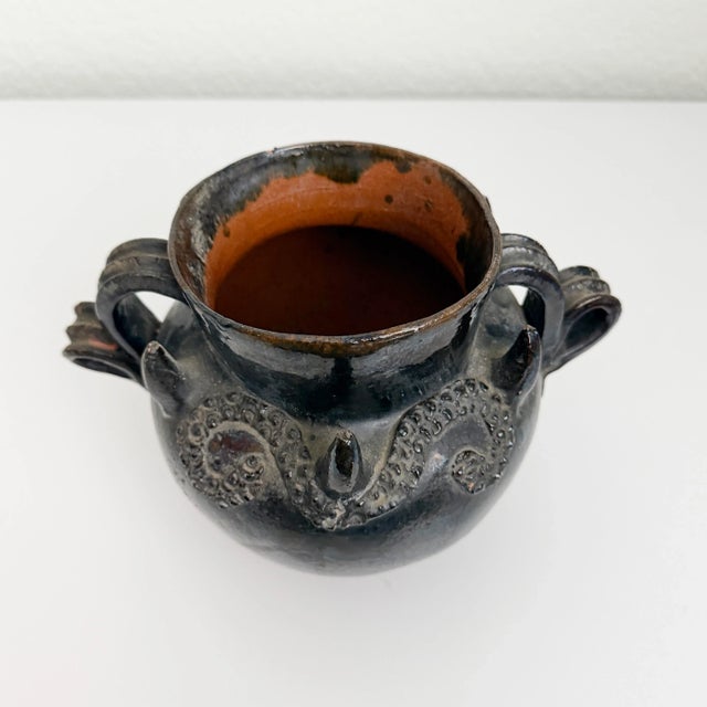 This vessel is an authentic antique Mexican Spanish Colonial-style clay pot, specifically known as a pulque bowl or ritual...