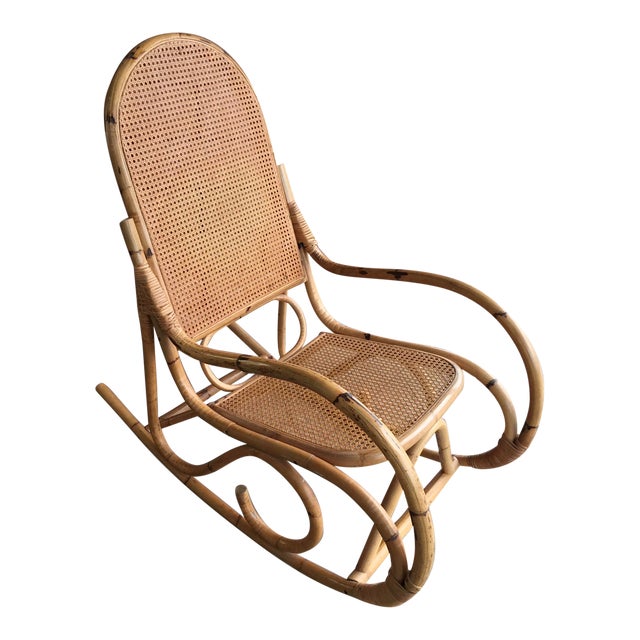 1970s Coastal Wicker And Bamboo Rocking Chair Chairish