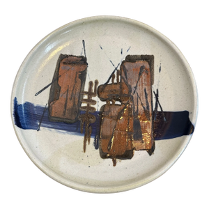 Mid Century Modern Studio Pottery Charger Dish Signed, Abstract Brutalist Design