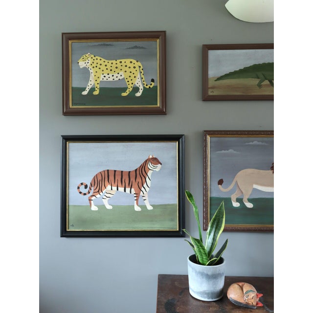 Contemporary 'Golden Leopard' Original Naïve Style Animal Oil Painting by British Artist Matt Rix, Framed For Sale - Image 4 of 12