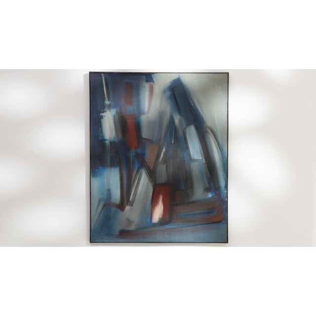 1960s France Blue Composition Painting For Sale - Image 9 of 15
