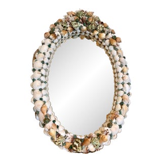 Oval Mirror Festooned With Green Turbo Shells For Sale