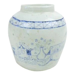 Small Blue White Chinese Export Hand Painted Jar