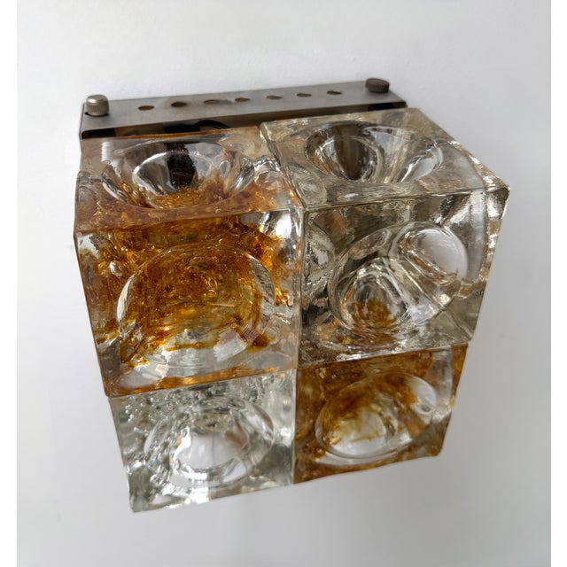 Rare pair of wall lights lamps lighting sconces or flush mount square. Thick pressed bubble cube construction glass...