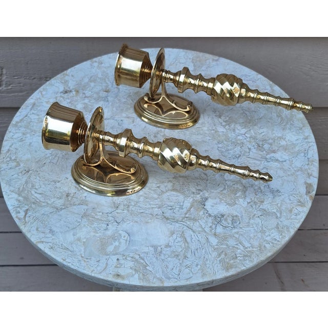 Vintage Traditional Ralph Lauren Style Solid Brass Candle Sconces - A Pair For Sale In Seattle - Image 6 of 12