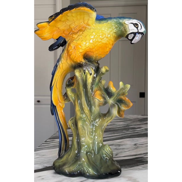 Made in Italy Large Scale Majolica Style Ceramic Macaw For Sale - Image 11 of 12