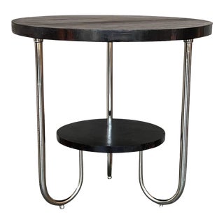 A Fine French Art Deco Mahogany and Chrome Two-Tiered Gueridon Side Table For Sale