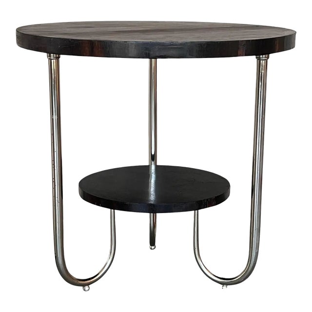 A Fine French Art Deco Mahogany and Chrome Two-Tiered Gueridon Side Table For Sale