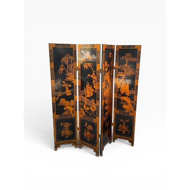 Chinese Vintage Chinese Chinoiserie 4-Panel Room Divider / Screen For Sale - Image 3 of 18