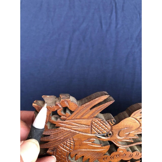 Antique Chinese Carved Wood Picture Frame With Dragons For Sale - Image 6 of 8