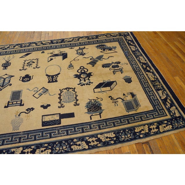 1850s Beige Background Antique Chinese Ningxia Rug With 100 Antiques Pattern For Sale - Image 9 of 10