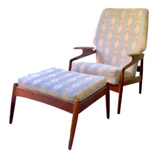 Vintage Danish Modern MCM Teak Lounge Reclining Chair and Ottoman--Set of 2 For Sale