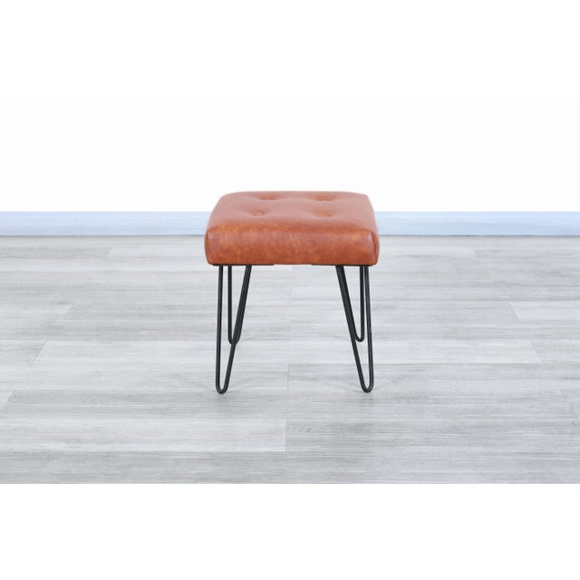 Mid-Century Modern Cognac Leather and Iron Harp Leg Stools, 1950s For Sale - Image 10 of 11