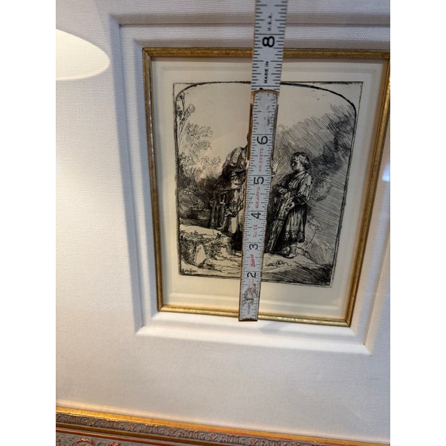Rembrandt Van Rijn Etching of Abraham and Isaac by the Dutch Master, Created in 1645. Framed Print Gold Frame a Deep Dimensional Linen. Mat For Sale - Image 12 of 12