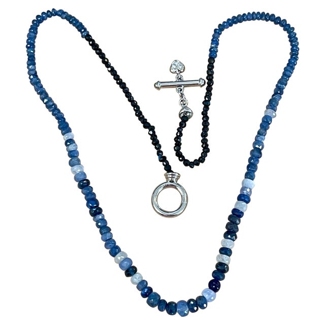 50 Carat Natural Sapphire Bead Single Strand Necklace with Diamond in 14 Kw Gold For Sale - Image 15 of 18
