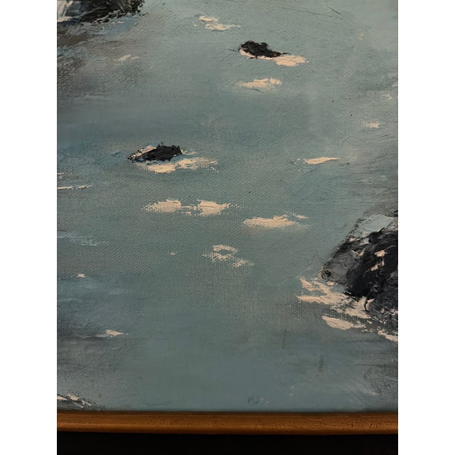 Textile Size 28 X 32 Signed 1977 Original Snowy Alpine River Landscape Acrylic on Canvas in Wood Frame For Sale - Image 7 of 10