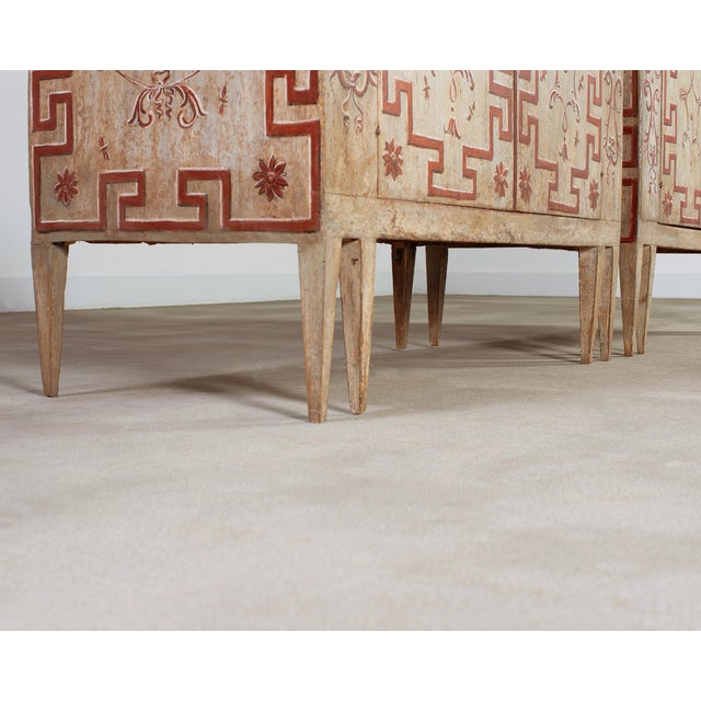 Wood Pair of Italian Venetian Faux Marble Top Painted Cabinets For Sale - Image 7 of 18