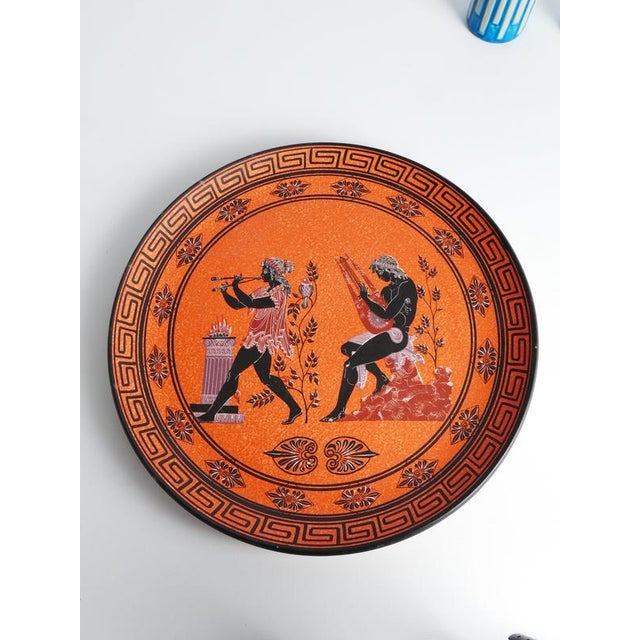 Large Greek Black-Figure Orange Terracotta Wall Plate with Classical Motif, 1970s For Sale - Image 6 of 18