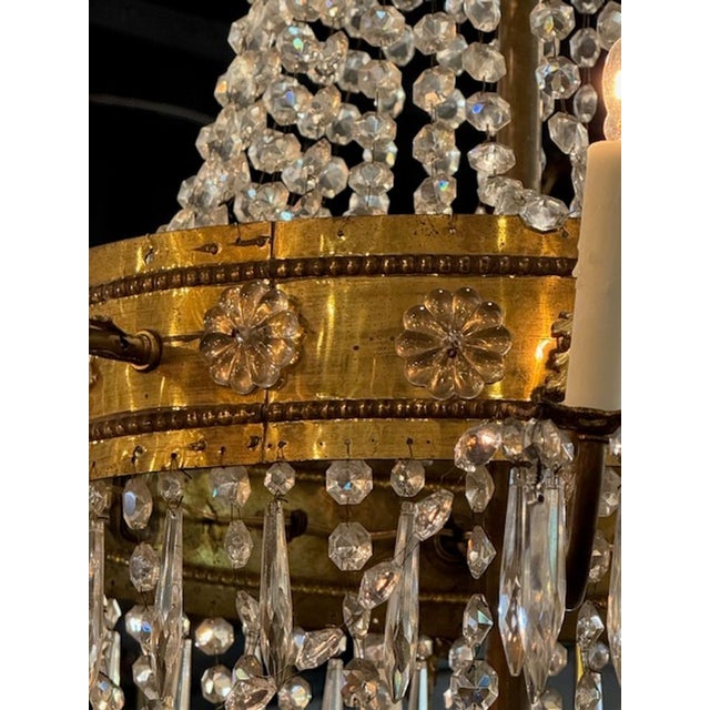 Traditional 19th C. French Empire Bronze and Crystal Basket Chandelier For Sale - Image 3 of 7