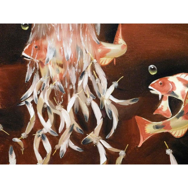 Textile Glen Tarnowski Flood of Inspiration Oil Painting Hand Signed Koi For Sale - Image 7 of 9