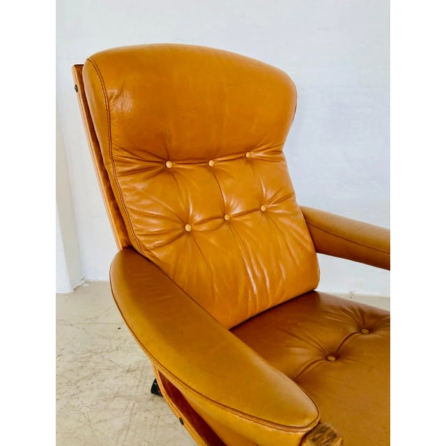 Vintage Swedish Leather Reclining Swivel Chair from Göte Möbler, 1970 For Sale - Image 6 of 16