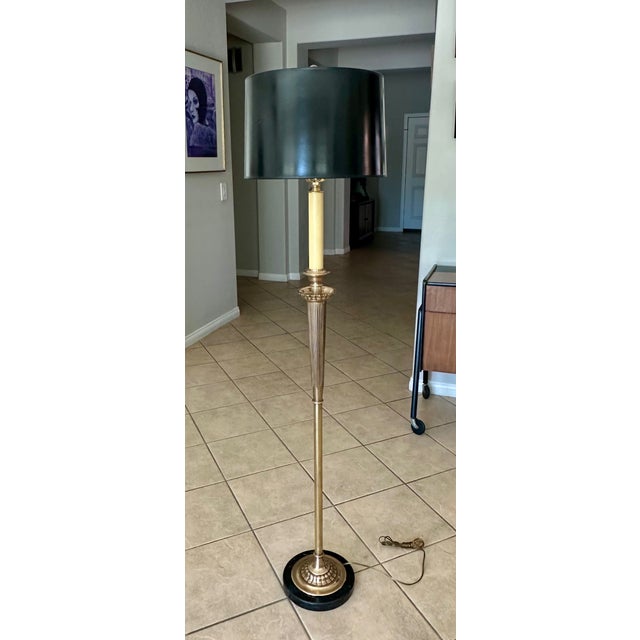 Vintage French Directoire Style Solid Brass & Marble Floor Lamp For Sale - Image 4 of 16