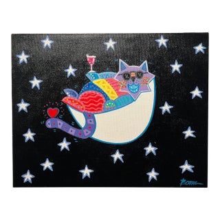 2006 Bob Bonn Acrylic on Canvas "One Cool Cat" Painting Signed For Sale