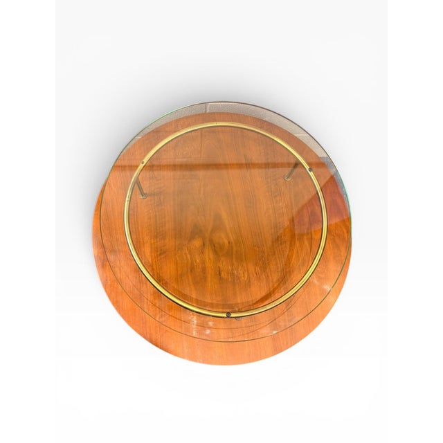 1960s Sculptural Mid-Century Modern Two-Tier Walnut & Glass Cocktail Table by James-Philip Co. With Brass Gallery Rail For Sale In Boston - Image 6 of 7