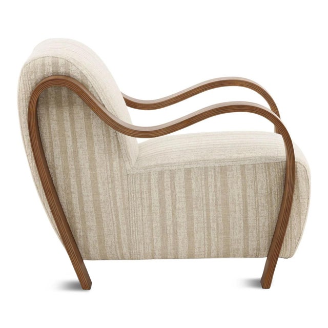 Art Deco Ribbon Wood & Chenille Stripe Art Deco Arm Chair For Sale - Image 3 of 12